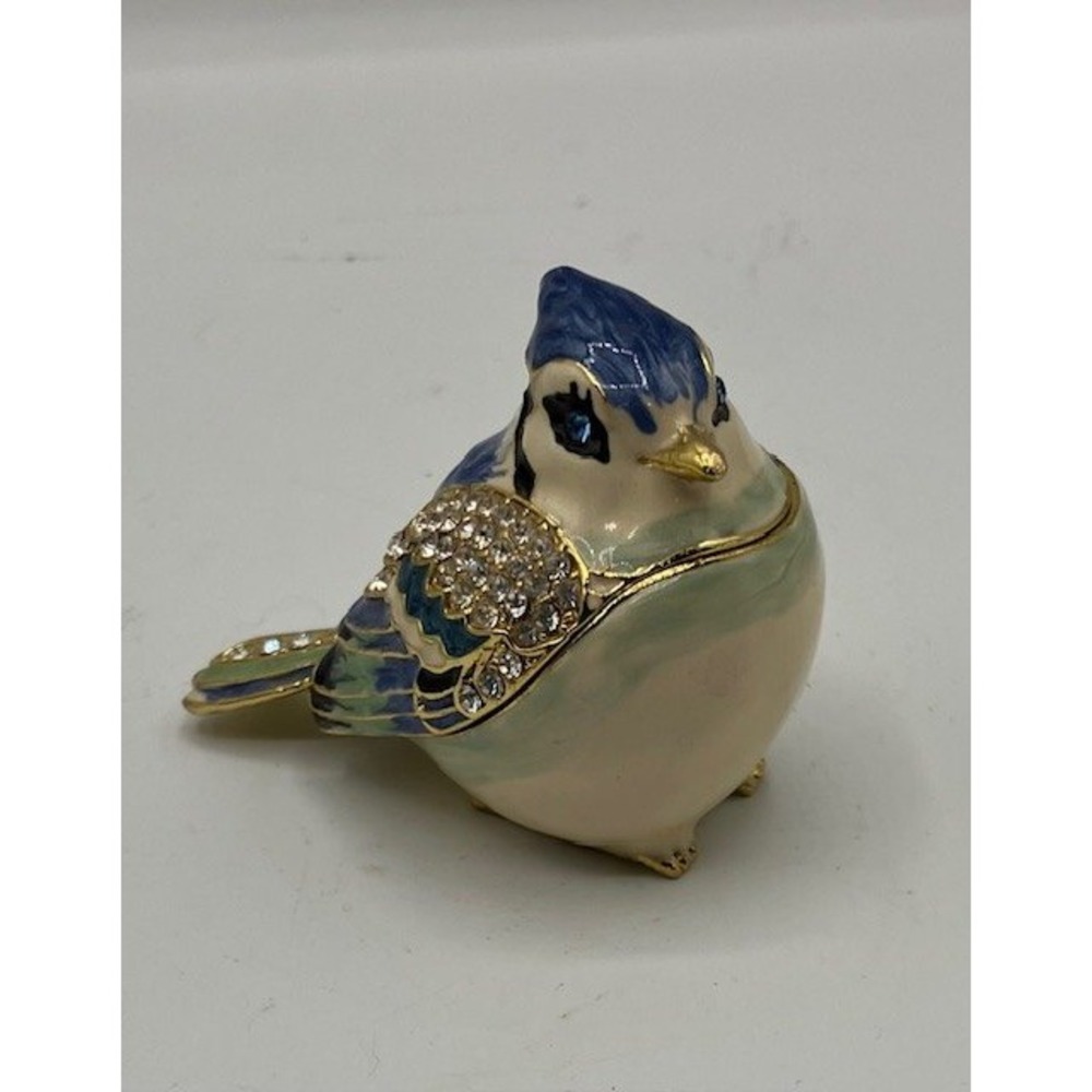 Enameled Blue Jay Trinket Box w/Austrian Crystals 2" - Picture 2 of 6